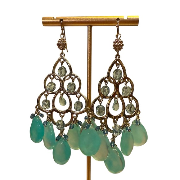 J. Crew Jewelry - Vintage Y2K J. Crew Gold and Teal Chandelier Earrings 3.5” Drop